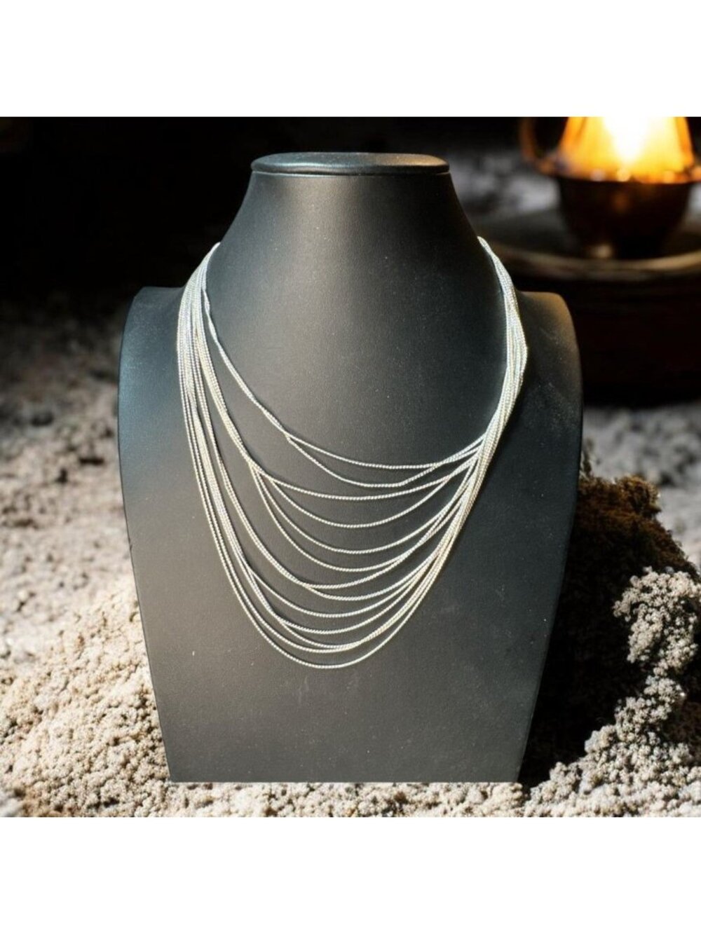 Vintage Multi Strand Liquid Silver Necklace 16 In Waterfall Chain Fan End Caps